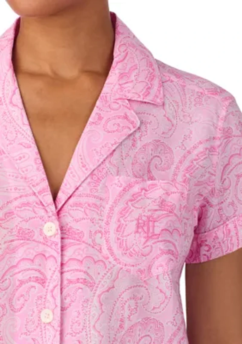 Short Sleeve Notch Collar Cropped  Pant Pajama Set