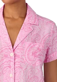 Short Sleeve Notch Collar Cropped  Pant Pajama Set