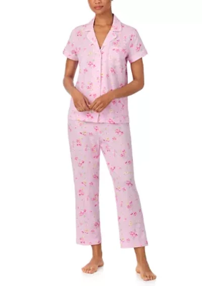 Women's Cropped Short Sleeve and Pants Pajama Set