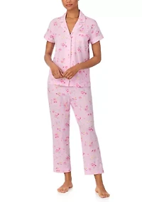 Women's Cropped Short Sleeve and Pants Pajama Set