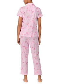 Women's Cropped Short Sleeve and Pants Pajama Set