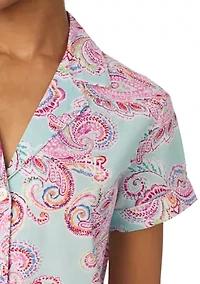 Women's Short Sleeve Notch Collar Cropped Pants Pajama Set