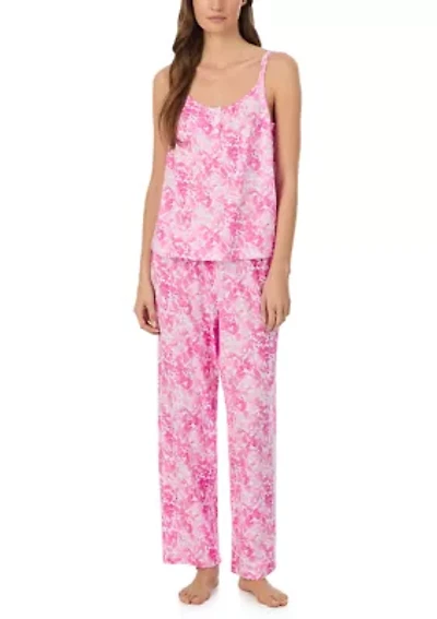 Women's Double Strap Button Neck Ankle Pants Pajama Set