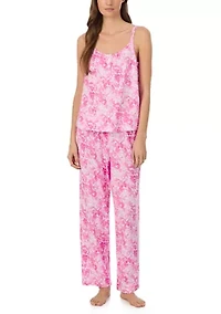 Women's Double Strap Button Neck Ankle Pants Pajama Set