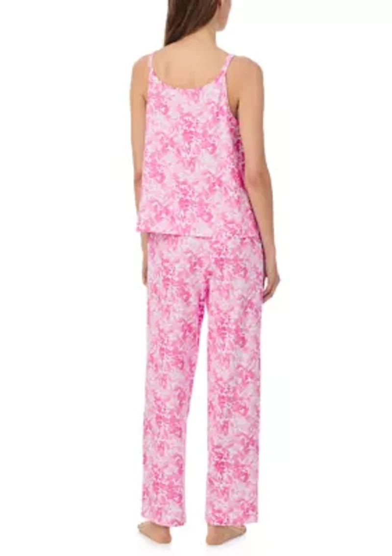 Women's Double Strap Button Neck Ankle Pants Pajama Set