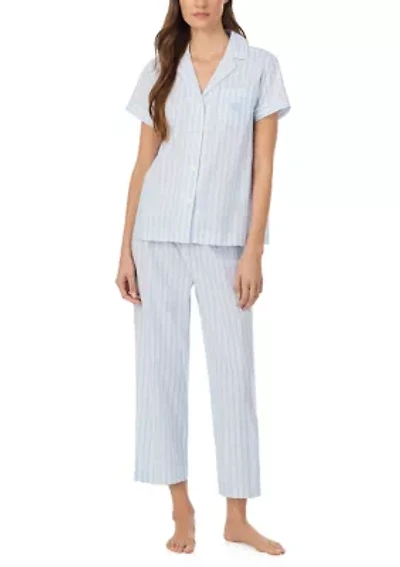 Short Sleeve Notch Collar Cropped Pant Pajama Set