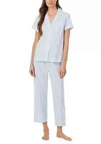 Short Sleeve Notch Collar Cropped Pant Pajama Set