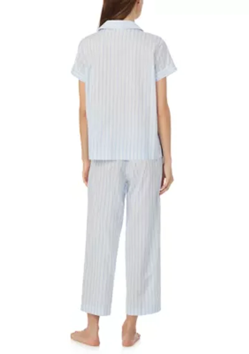 Short Sleeve Notch Collar Cropped Pant Pajama Set