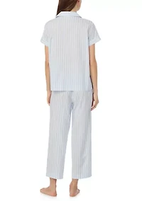 Short Sleeve Notch Collar Cropped Pant Pajama Set