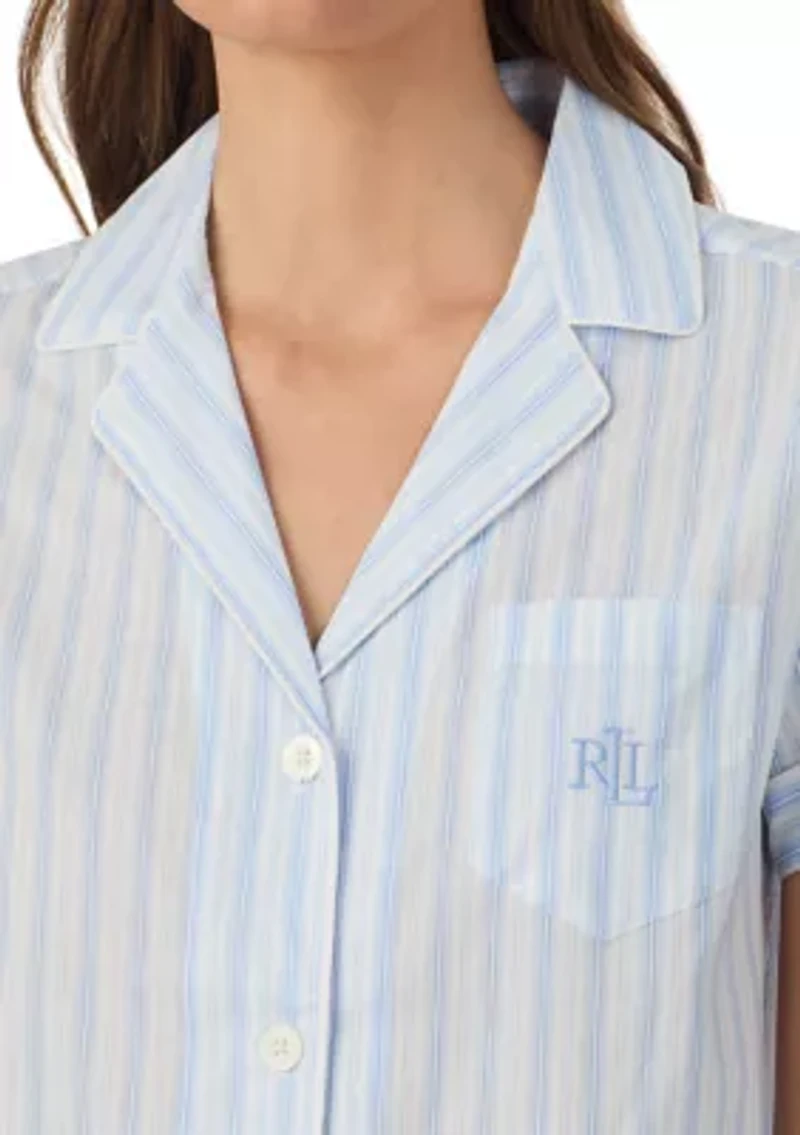 Short Sleeve Notch Collar Cropped Pant Pajama Set