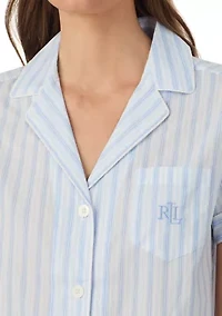 Short Sleeve Notch Collar Cropped Pant Pajama Set