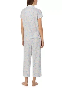 Women's Short Sleeve Notch Collar Cropped Pant Pajama Set