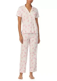 Short Sleeve Notch Collar Ankle Pant Pajama Set