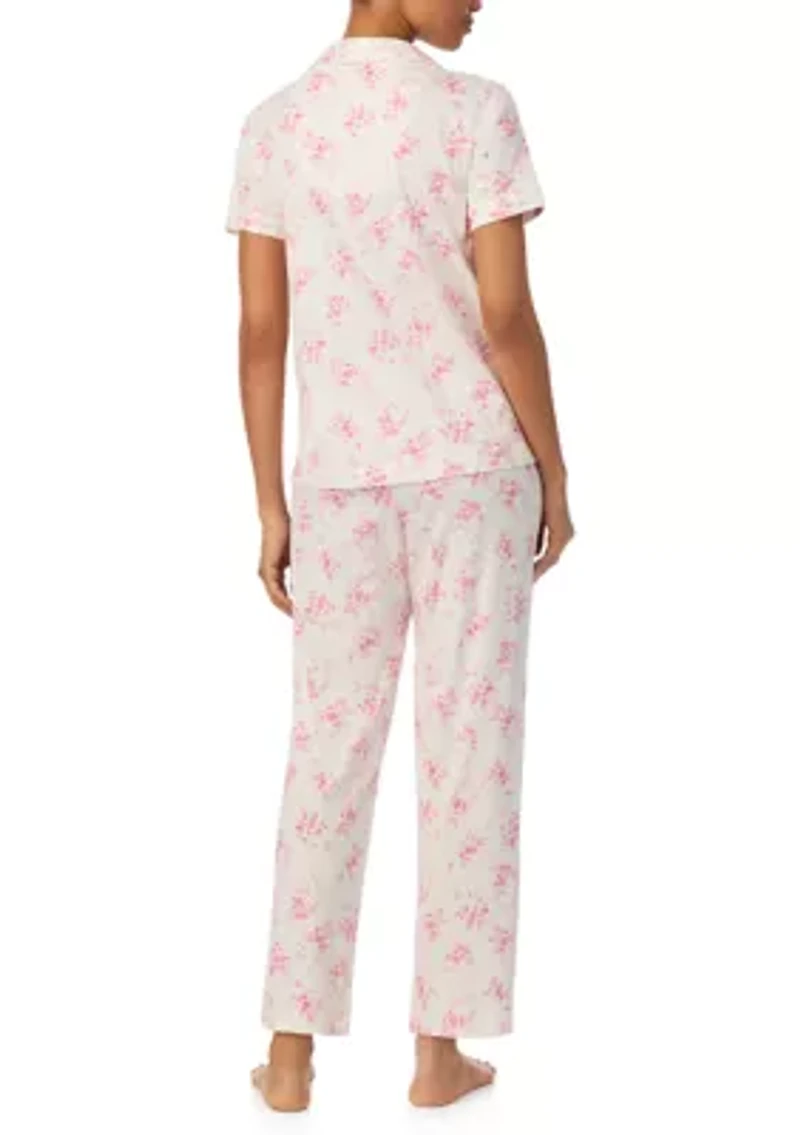Short Sleeve Notch Collar Ankle Pant Pajama Set