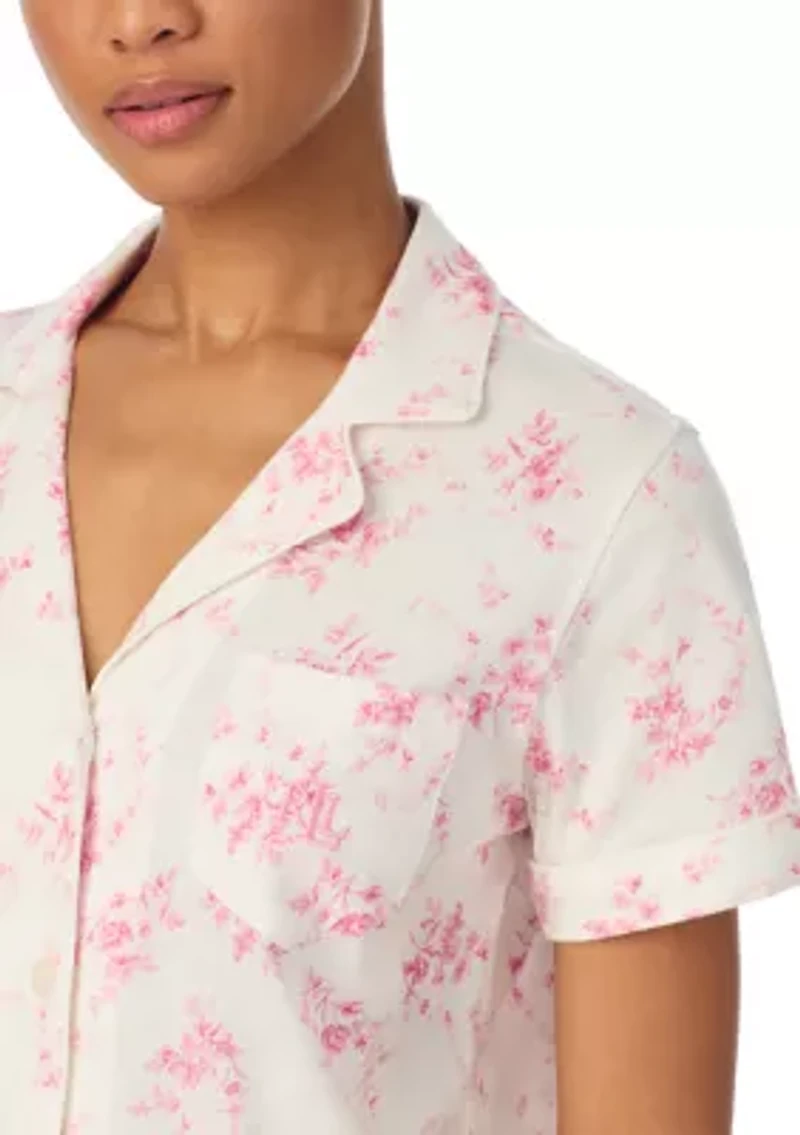 Short Sleeve Notch Collar Ankle Pant Pajama Set