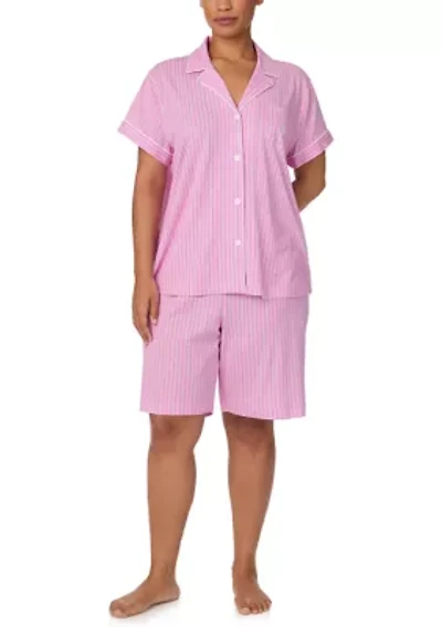 Plus Short Sleeve Notch Collar Bermuda Pajama Set