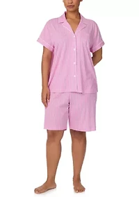 Plus Short Sleeve Notch Collar Bermuda Pajama Set