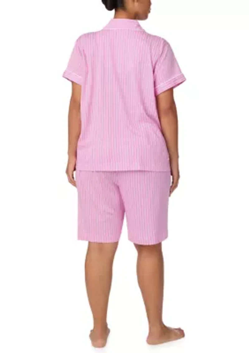 Plus Short Sleeve Notch Collar Bermuda Pajama Set