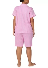 Plus Short Sleeve Notch Collar Bermuda Pajama Set