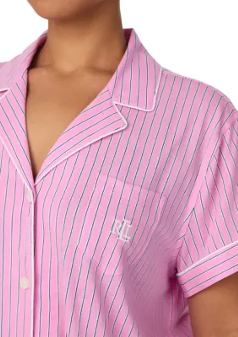 Plus Short Sleeve Notch Collar Bermuda Pajama Set