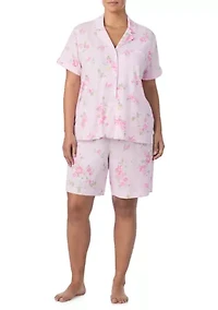 Plus Short Sleeve Notch Collar Bermuda Pajama Set