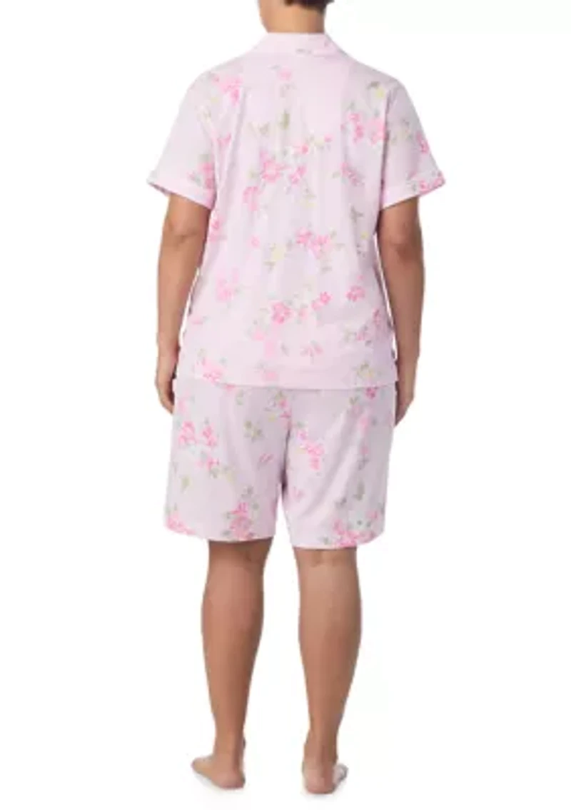 Plus Short Sleeve Notch Collar Bermuda Pajama Set