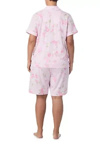 Plus Short Sleeve Notch Collar Bermuda Pajama Set