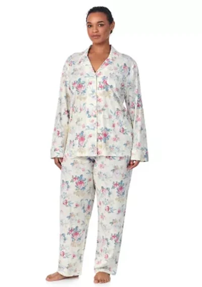 Plus Long Sleeve Notch Collar Pant Pajama Set