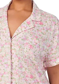 Plus Short Sleeve Notch Collar Cropped Pant Pajama Set