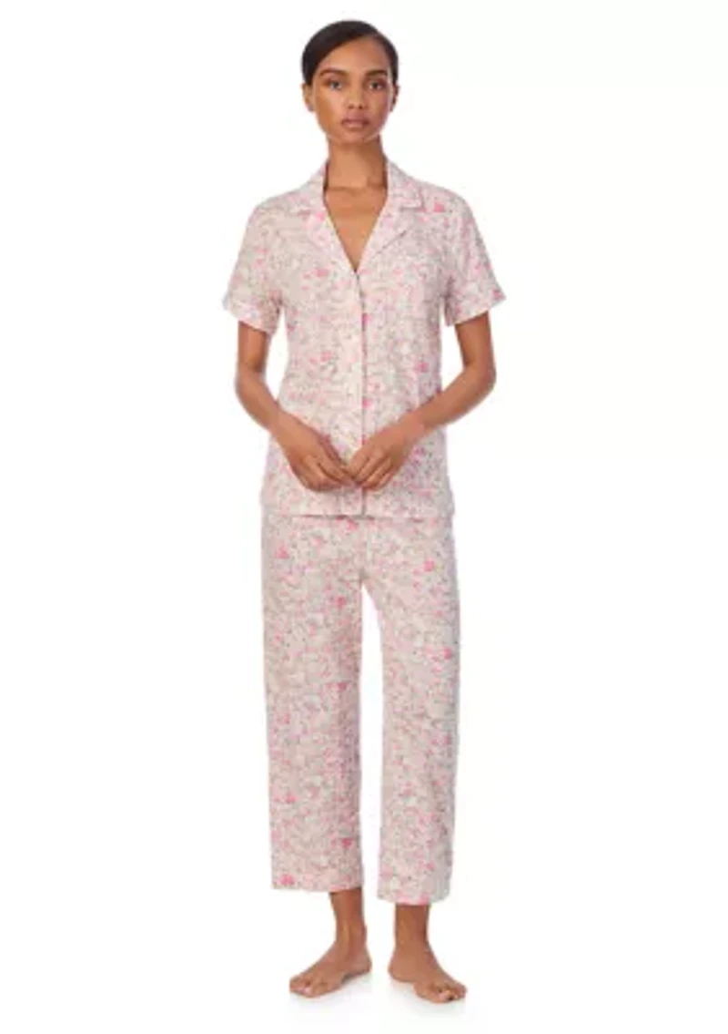Short Sleeve Notch Collar Cropped Pant Pajama Set