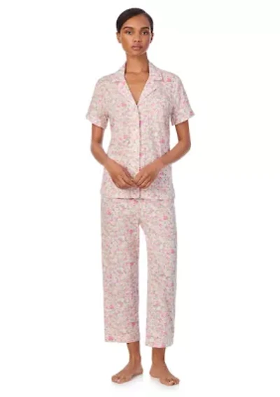 Short Sleeve Notch Collar Cropped Pant Pajama Set