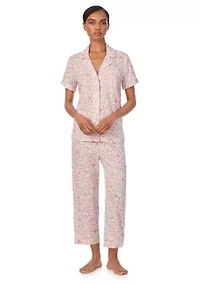 Short Sleeve Notch Collar Cropped Pant Pajama Set