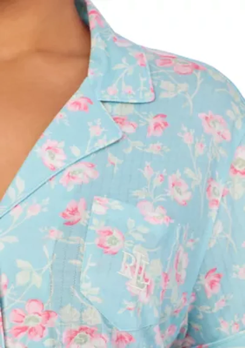 Plus Short Sleeve Notch Collar Cropped Pant Pajama Set
