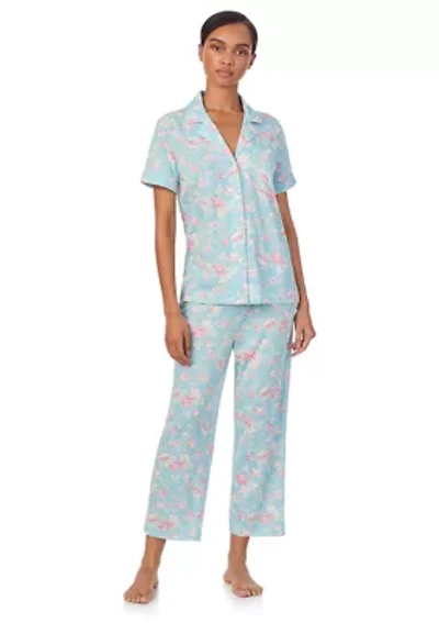 Short Sleeve Notch Collar Cropped Pant Pajama Set