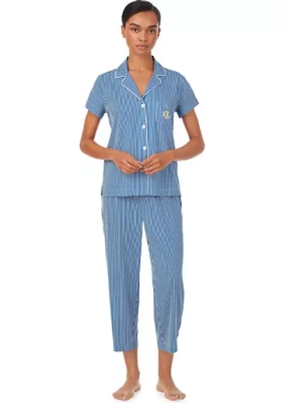 Short Sleeve Notch Collar Cropped Pants Pajama Set
