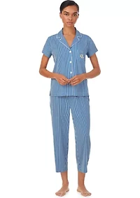 Short Sleeve Notch Collar Cropped Pants Pajama Set