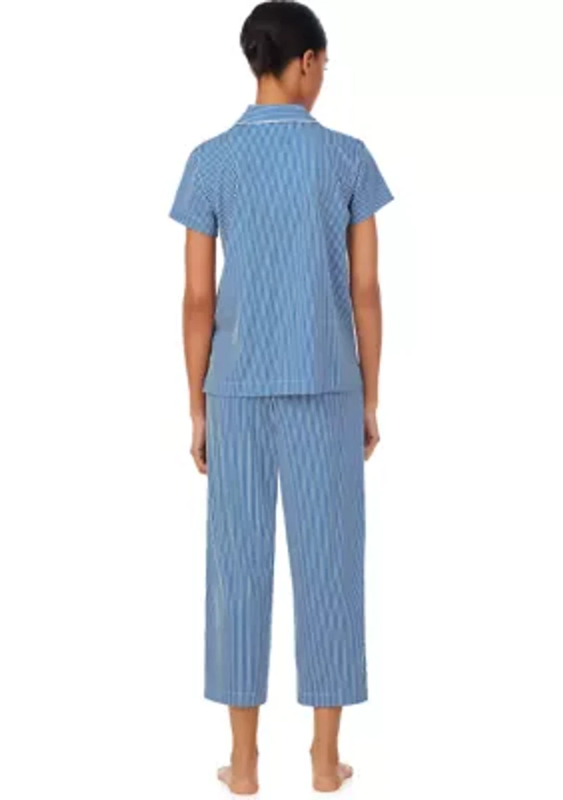 Short Sleeve Notch Collar Cropped Pants Pajama Set