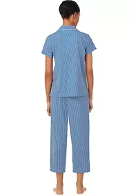 Short Sleeve Notch Collar Cropped Pants Pajama Set