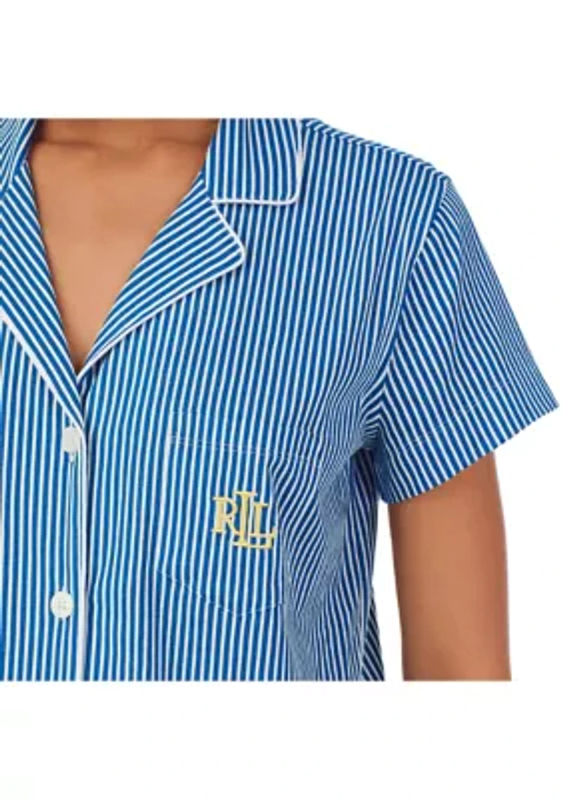 Short Sleeve Notch Collar Cropped Pants Pajama Set