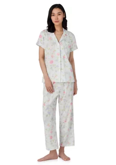 Short Sleeve Notch Collar Cropped Pants Pajama Set
