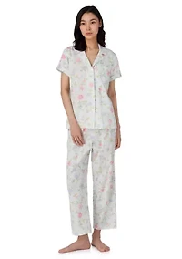 Short Sleeve Notch Collar Cropped Pants Pajama Set