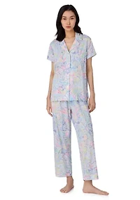 Short Sleeve Notch Collar Cropped Pants Pajama Set