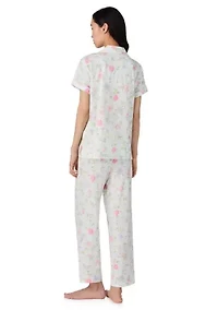 Short Sleeve Notch Collar Cropped Pants Pajama Set