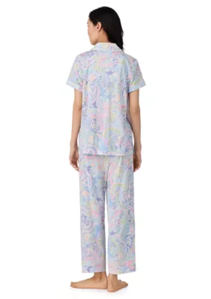 Short Sleeve Notch Collar Cropped Pants Pajama Set