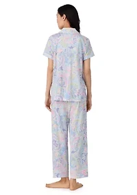 Short Sleeve Notch Collar Cropped Pants Pajama Set