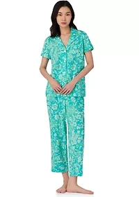 Short Sleeve Notch Collar Cropped Pant Pajama Set