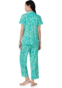 Short Sleeve Notch Collar Cropped Pant Pajama Set