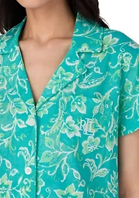 Short Sleeve Notch Collar Cropped Pant Pajama Set