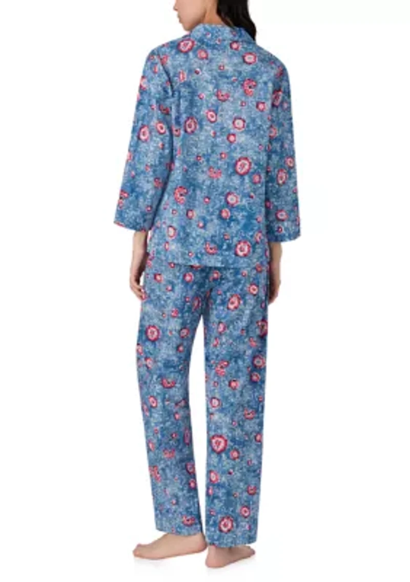 3/4 Sleeve Notch Collar Ankle Pant Pajama Set