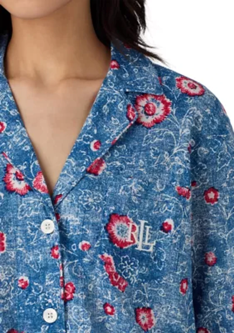 3/4 Sleeve Notch Collar Ankle Pant Pajama Set